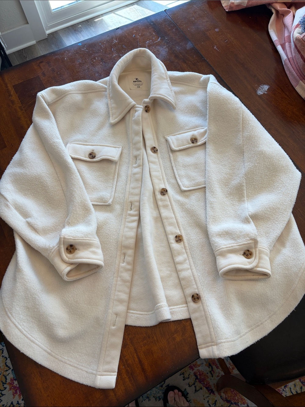 Rip Curl Cream Sherpa Shacket with Button Front
